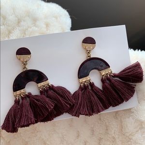 Maroon fringe earrings